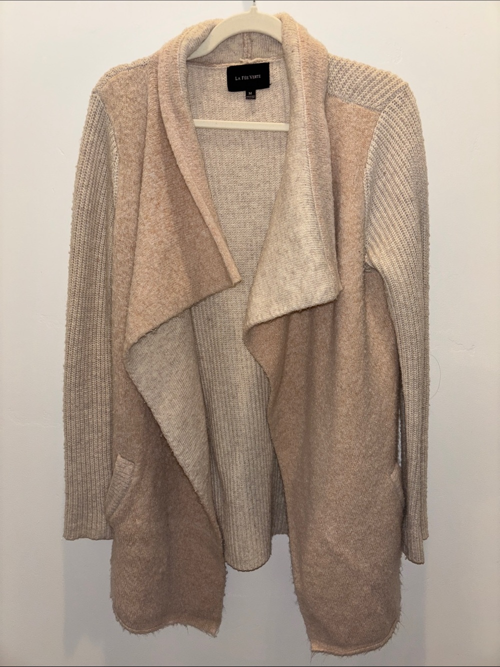 La Fee Vert Women's Two-Tone Cream & Tan Drape Cardigan